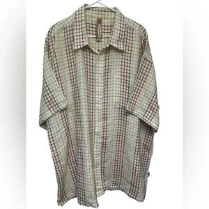 Evolution skater orange and brown check short sleeve button down shirt